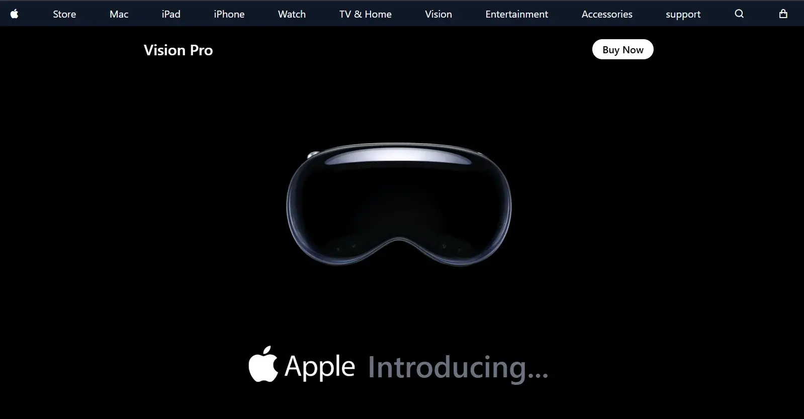 Screenshot of Vision Pro — Product Landing, Premium UI, Animation