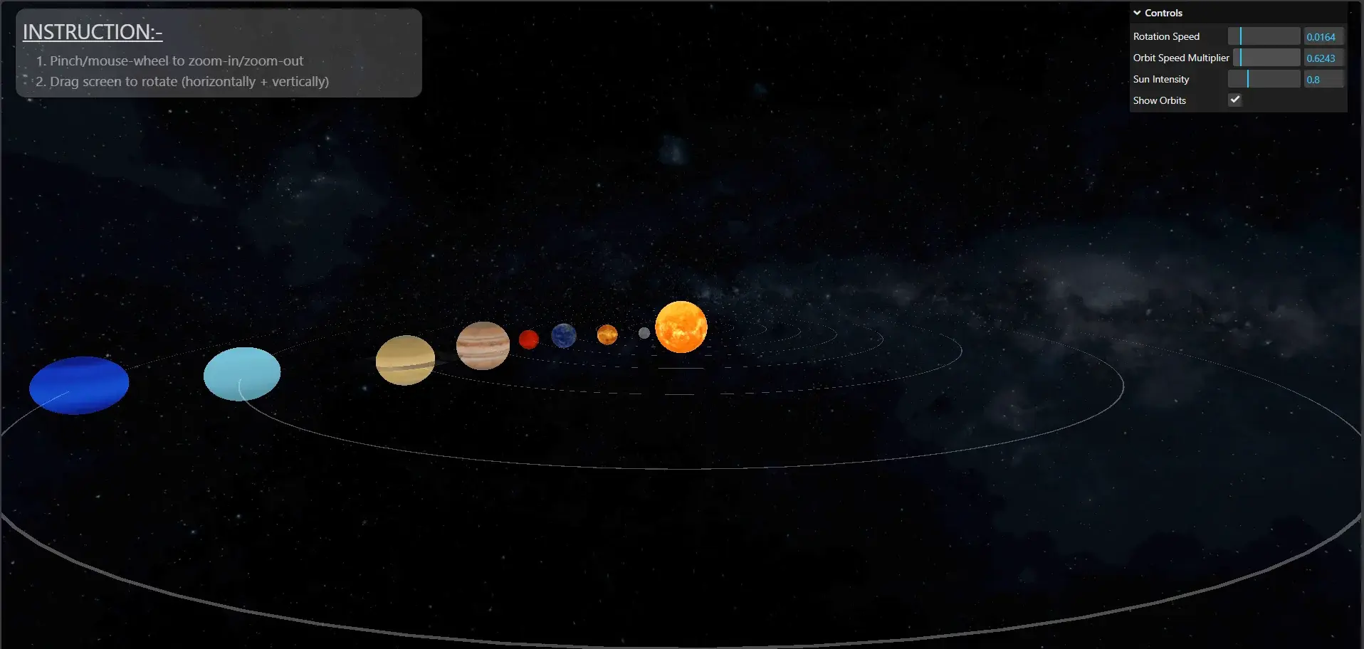 Screenshot of Cosmic Orbit — Three.js, WebGL, 3D Experience